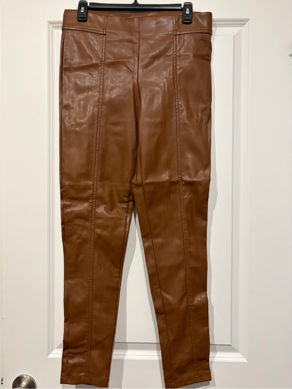 Women Faux Leather Brown Pants M